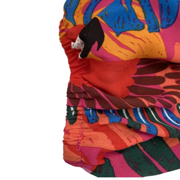 Joie Cropped Blouse Tropical Button up Vibrant Parrots Print Pink Red Green - Picture 6 of 9